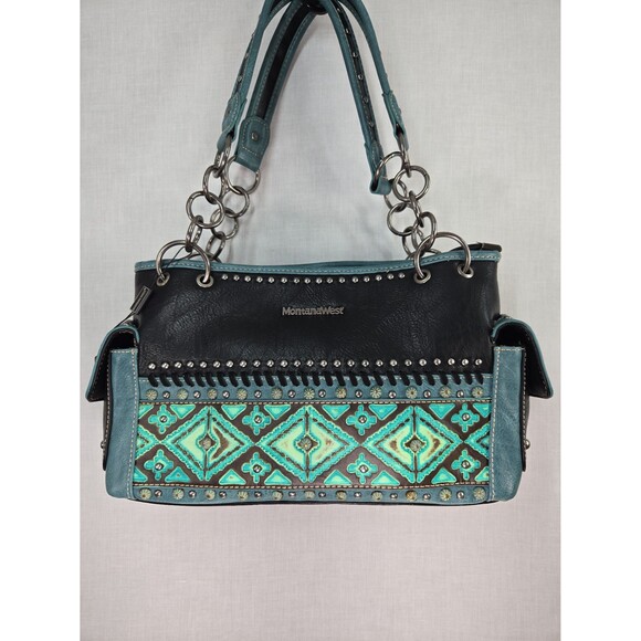 NEW Montana West Concealed Carry Bag Purse Embossed Turquoise Chains Y2K Style - Picture 1 of 12
